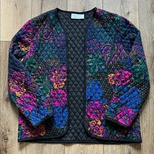 Vintage DK Gold Floral Quilted Open front Jacket Size L?  Cottagecore Womens